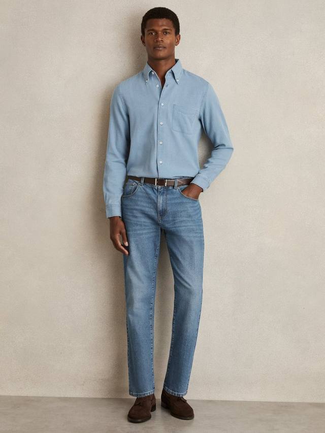 

Хлопковая пике рубашка Minoa в стиле шамбре с пуговицами Reiss, Washed Blue