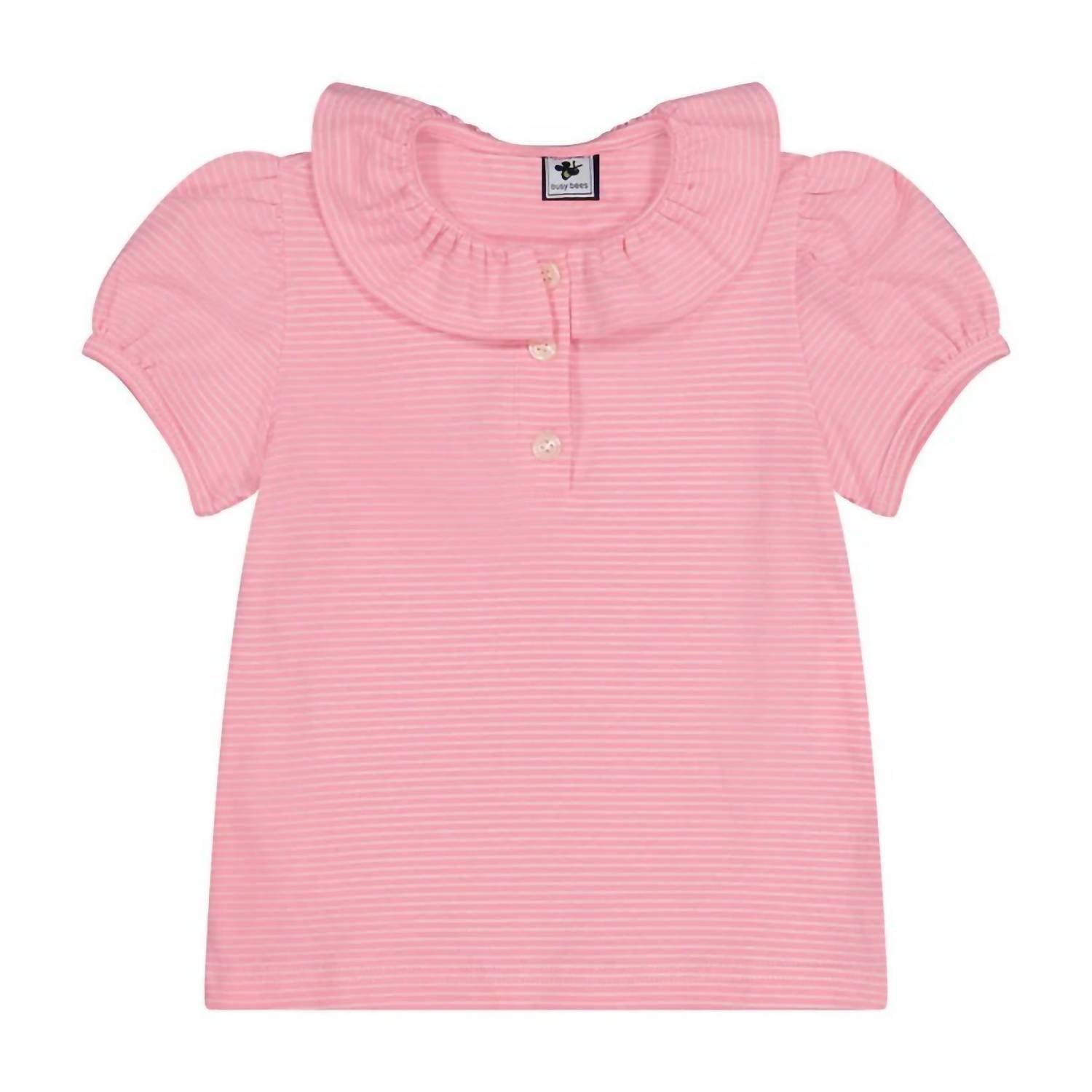 

Поло Eliza Ruffle Polo для девочек в розовую мини-полоску Busy Bees