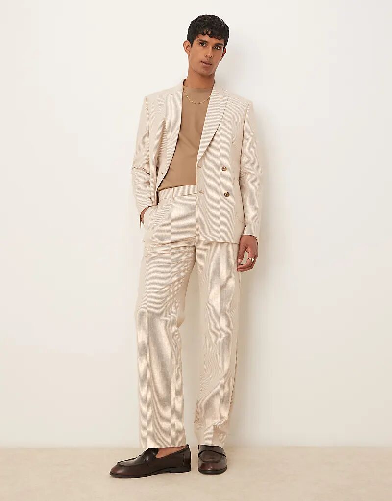 

Прямые льняные брюки ASOS DESIGN в полоску цвета песчаника