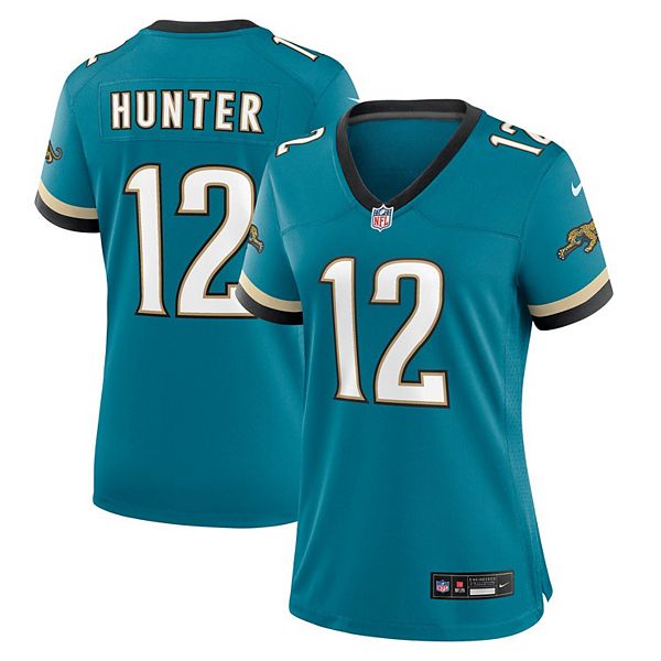 

Женская футболка Travis Hunter Teal Jacksonville Jaguars Alternate 2 Prowler Throwback Game Nike