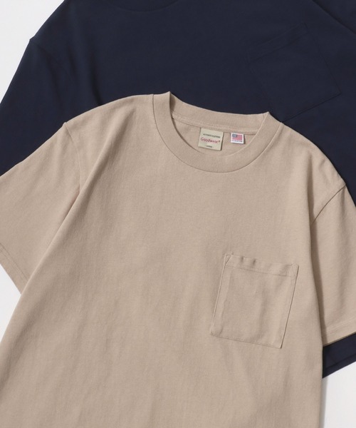 

Футболка из хлопка, с карманом, круглым вырезом и коротким рукавом Goodwear USA, серо-бежевый