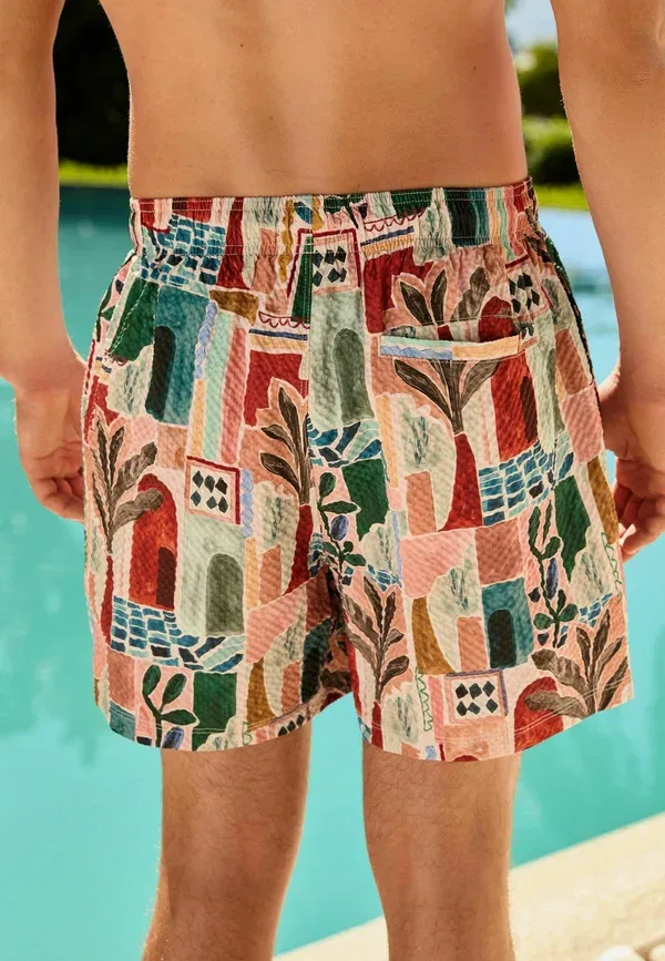 Плавки Next, Regular fit seersucker 5 inch swim shorts, оранжевый с принтом — фото 3