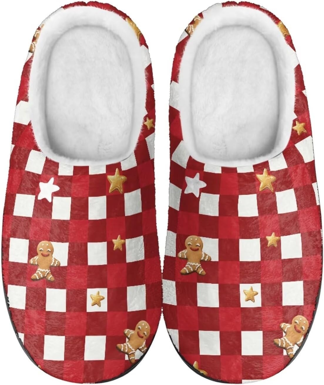 

Мужские и женские плюшевые тапочки, фланелевые теплые мягкие уютные тапочки, домашняя обувь для спальни/улицы, размеры 3-15 Zcfygdx, Christmas Gingerbread Man Plaid Print
