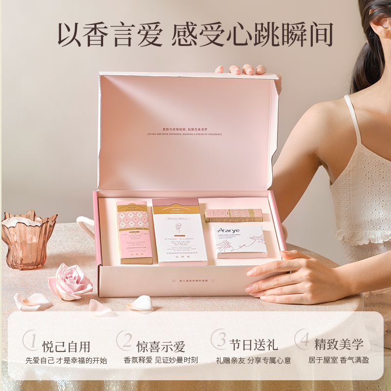 AARYE Ограниченная серия уходовых наборов Cold Litchi And Rose Box увлажняющий ароматный 60г+220г+55г+10г — фото 4
