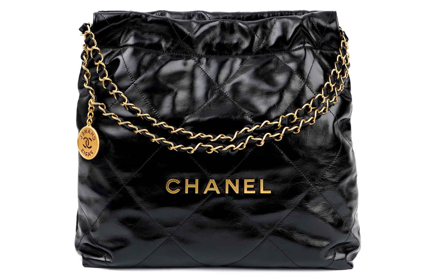 

Сумка 22 малая через плечо из глянцевой телячьей кожи черная CHANEL
