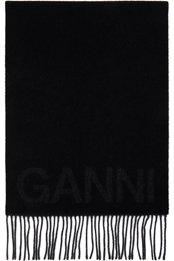 

Черный шарф с бахромой GANNI