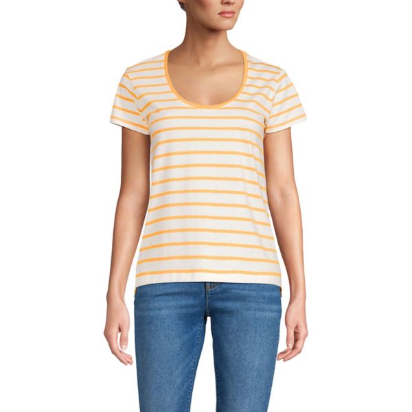 

Женская футболка с короткими рукавами и круглым вырезом Lands' End, цвет ivory mango stripe