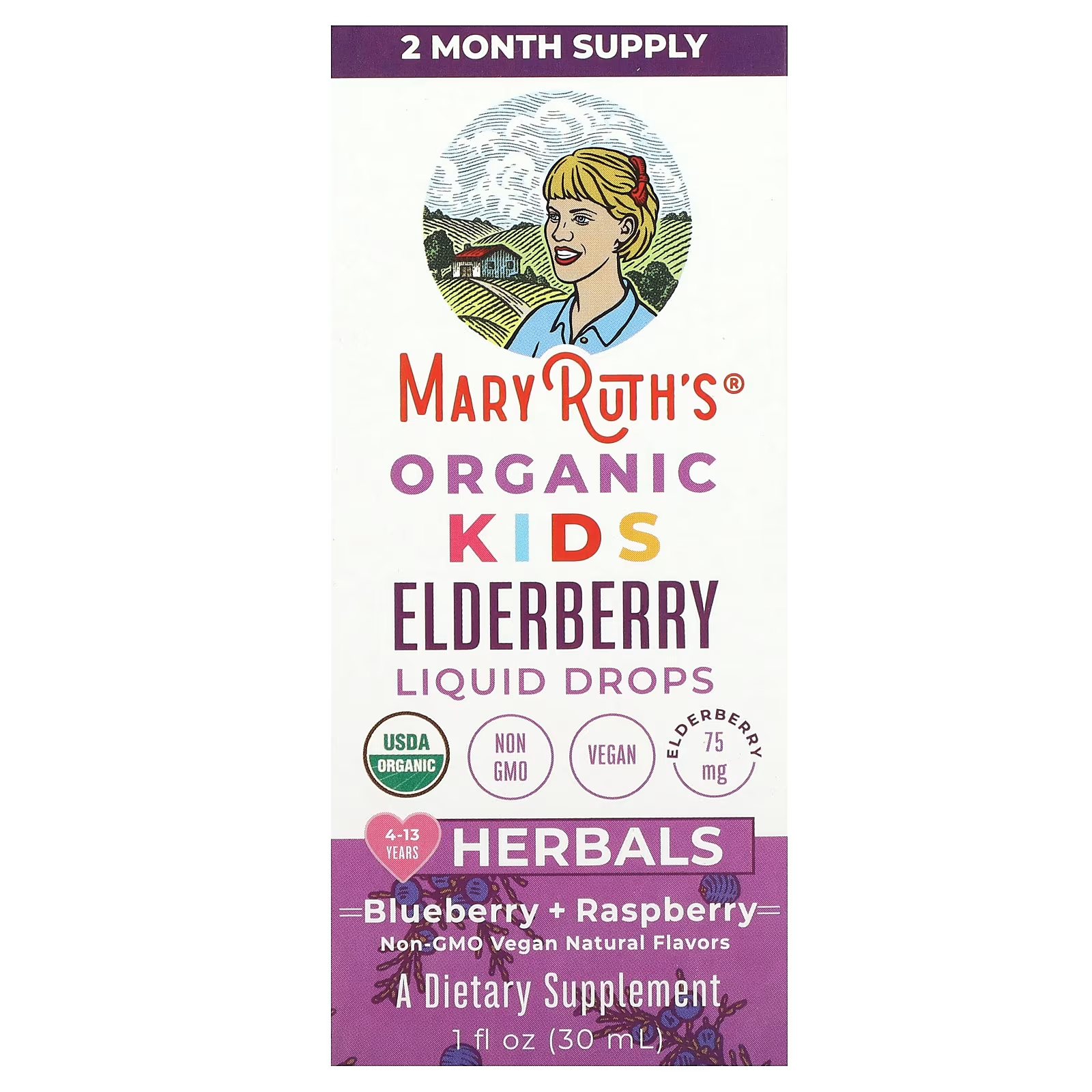 

Бузина MaryRuth's Organic Kids в каплях для детей 4–13 лет, голубика и малина, 30 мл (1 жидк. унция)