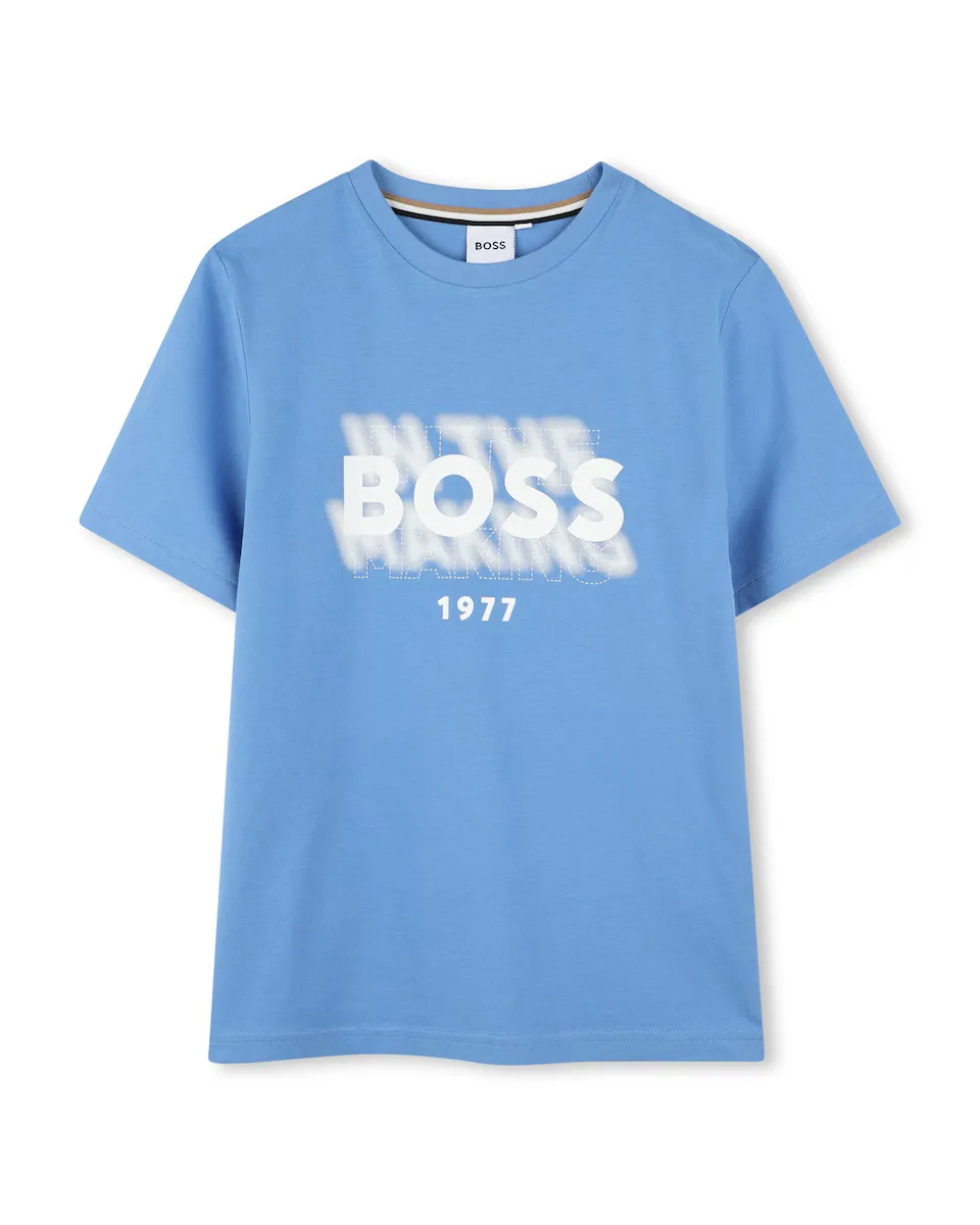 

Футболка для мальчика из синего хлопка BOSS Kidswear, бирюзовый