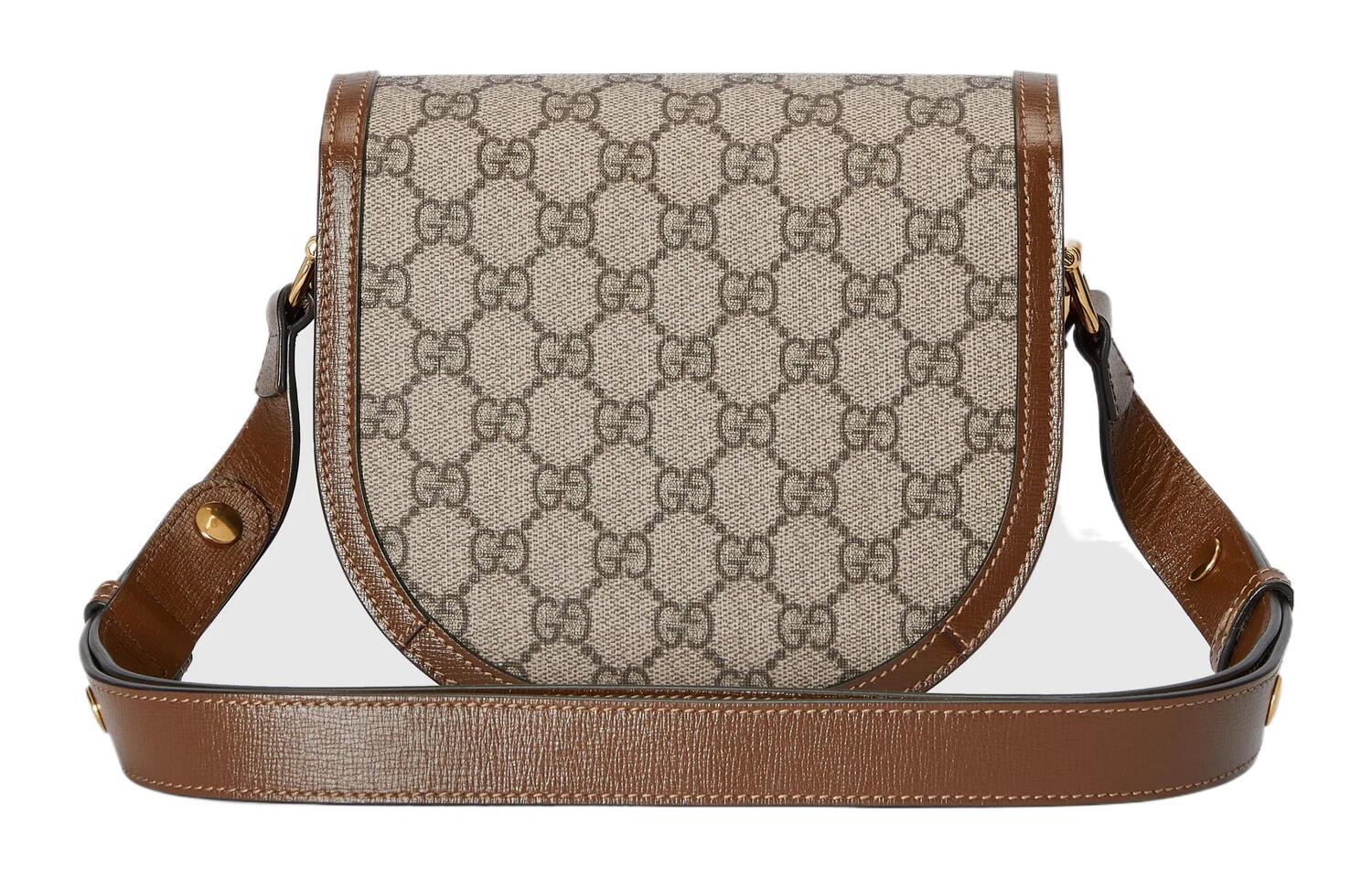 Миниатюрная холщовая сумка Gucci с кожаной отделкой и пряжкой Horsebit — фото 4