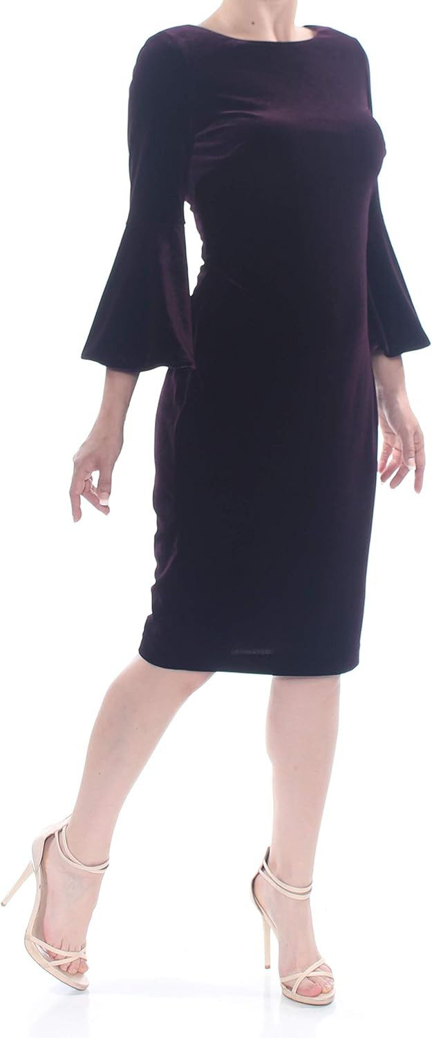 

Женское платье-футляр Calvin Klein с расклешенными рукавами из бархата Cd7v133e, Aubergine