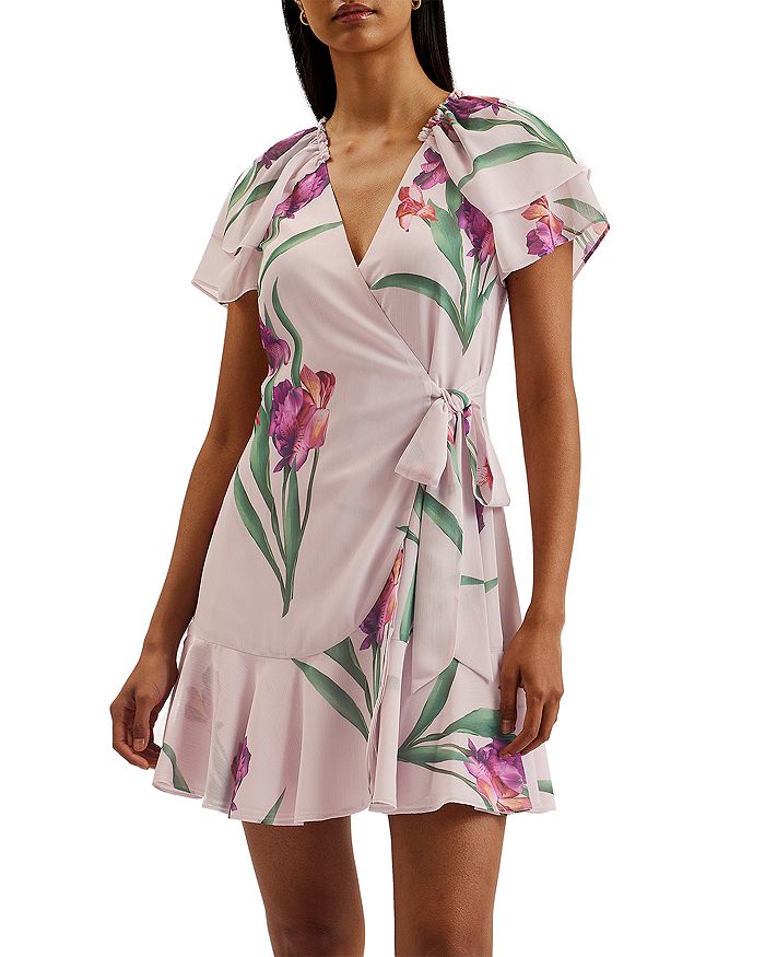 

Мини-платье с рукавами ангела и запахом Ted Baker, розовый