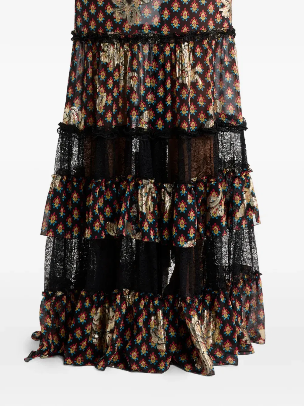 Асимметричная юбка из кружева с узором из роз Etro, черный — фото 4
