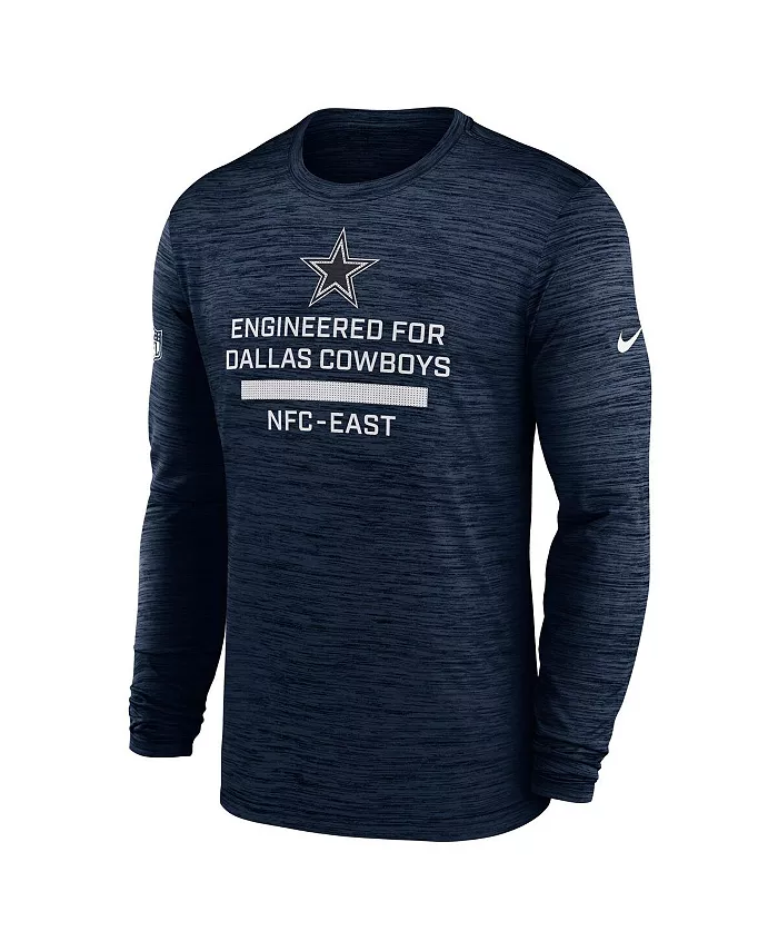 Мужская синяя футболка Dallas Cowboys Sideline Velocity Performance с длинным рукавом Nike — фото 2