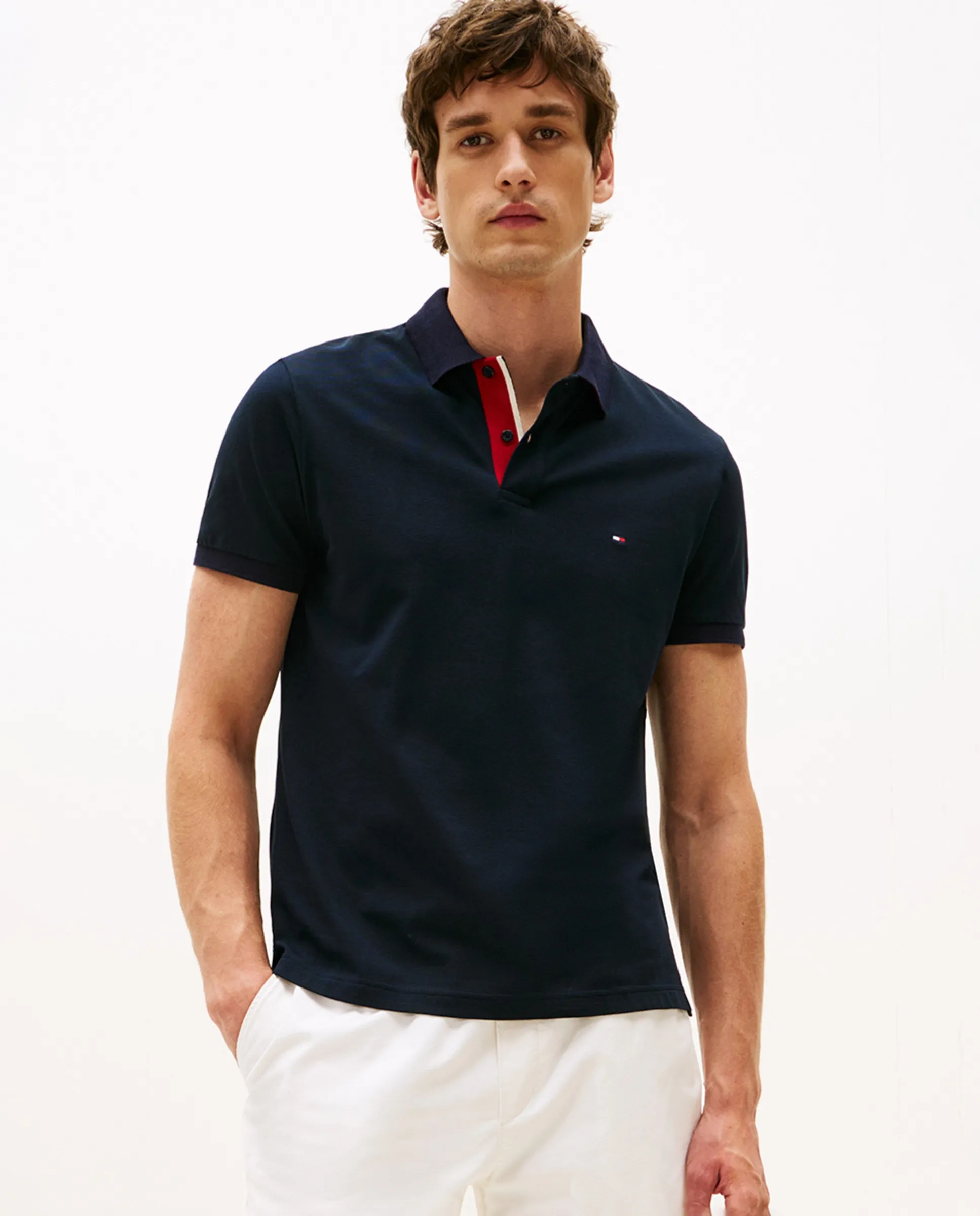 

Мужская однотонная поло с коротким рукавом Tommy Hilfiger, темно-синий
