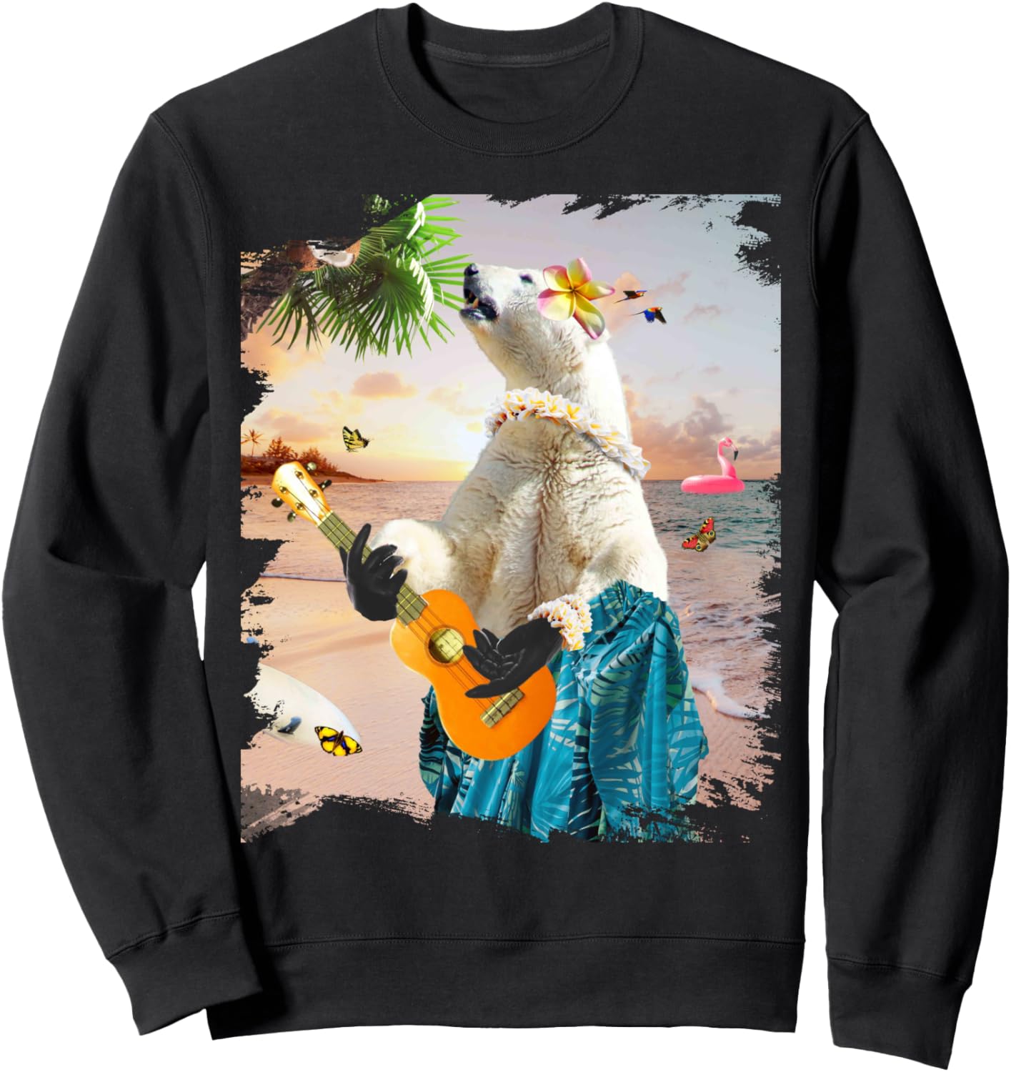 

Алоха Гавайский белый медведь Тропический пляж Толстовка с укулеле Random Galaxy