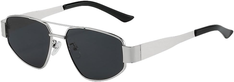 

Женские солнцезащитные очки 2027 года: модные очки с двойной перемычкой, «кошачий глаз», стильные многоугольные очки с защитой от УФ-излучения UV400 MTZJH, Silver Gray