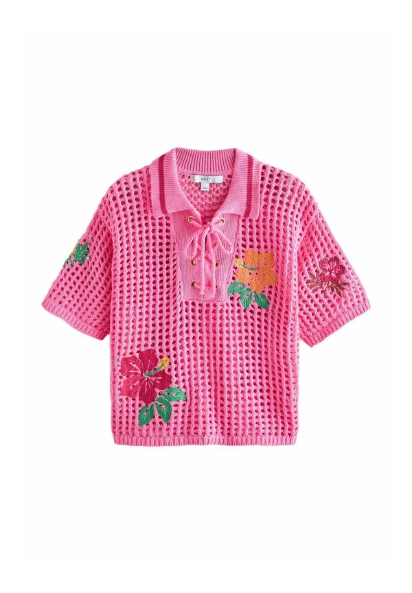 Рубашка поло Next, Pink Floral Embroidered