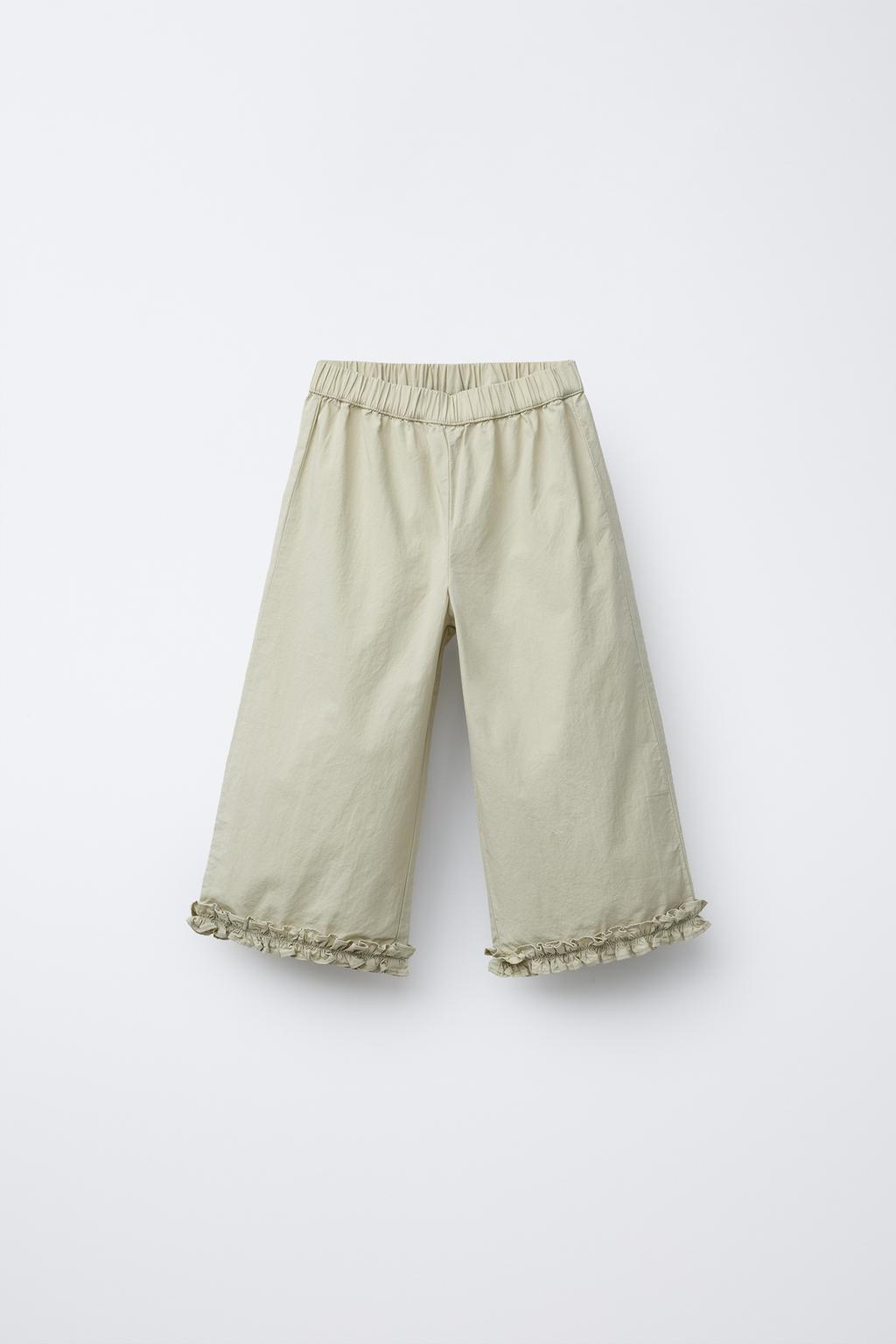 

Брюки из поплина с оборками ZARA, хаки