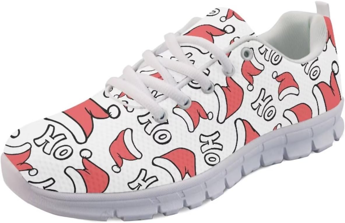 

Кроссовки Forchrinse для женщин и мужчин, с шнуровкой, для бега, дышащие, с сеткой, на шнуровке, для прогулок и тенниса, Santa Claus Cap