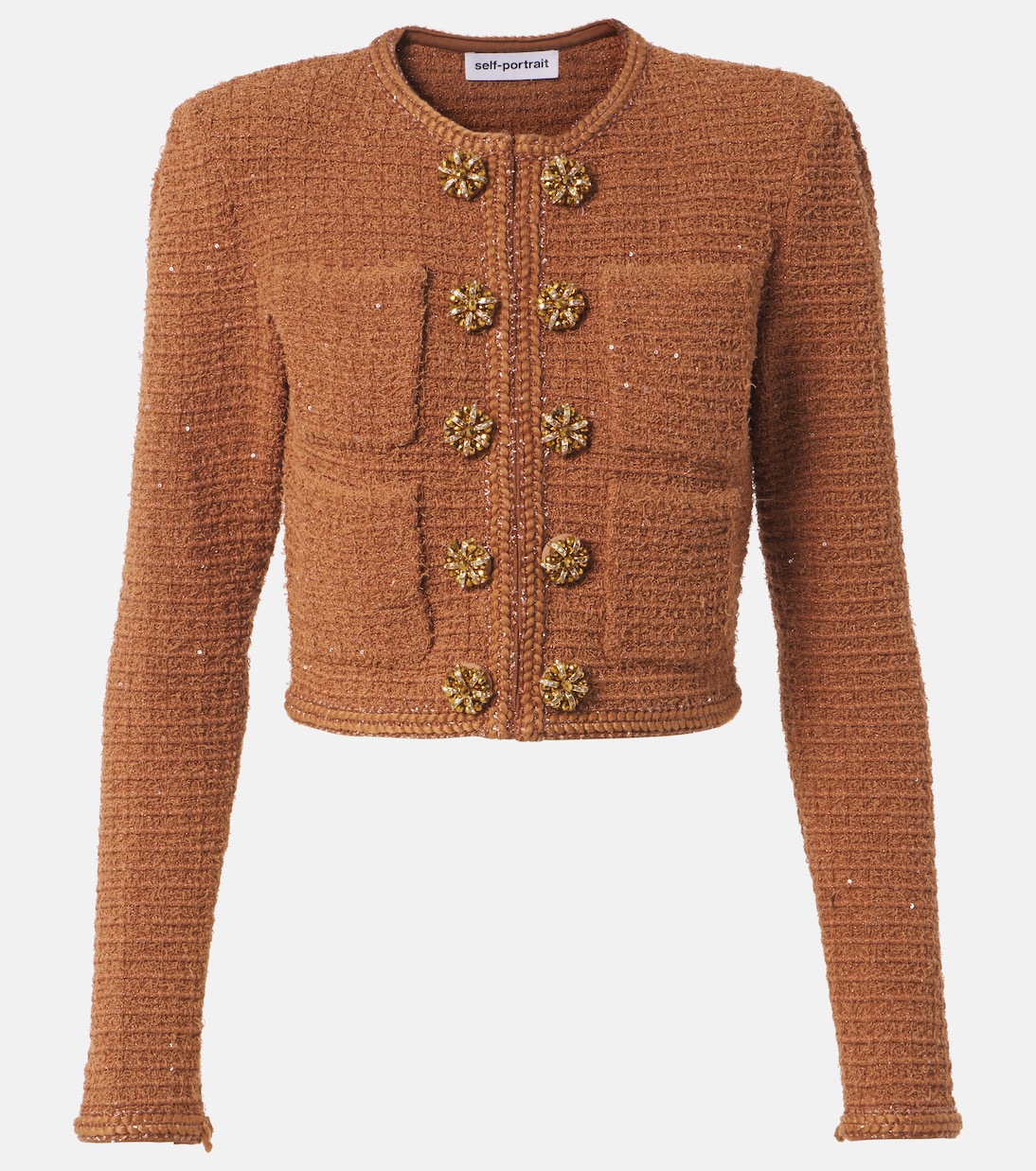 

Вязаный жакет с пайетками Self-Portrait, коричневый