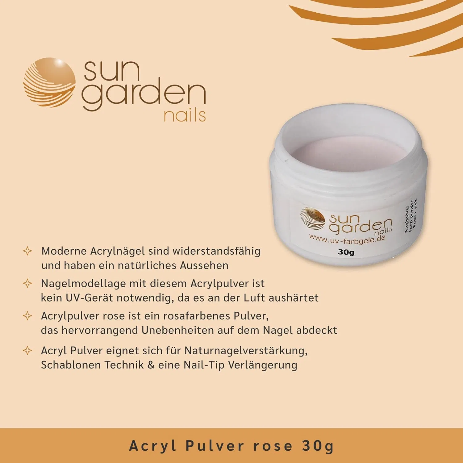 Акриловая пудра для ногтей, 30 г, розовая Sun Garden Nails, Rose — фото 3