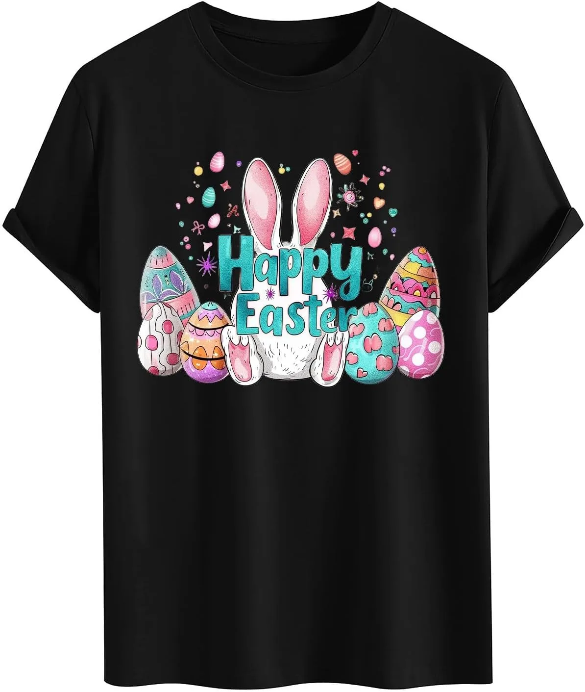 Футболка мужская Happy Easter с принтом кролика и яиц — фото 2