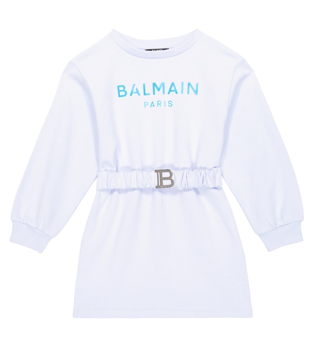 

Платье-толстовка из хлопка с поясом и логотипом Balmain, серый