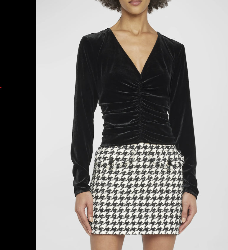 

Женский топ Veronica Beard Pelona с длинным рукавом, V-образным вырезом и рюшами, черный Veronica Beard, черный