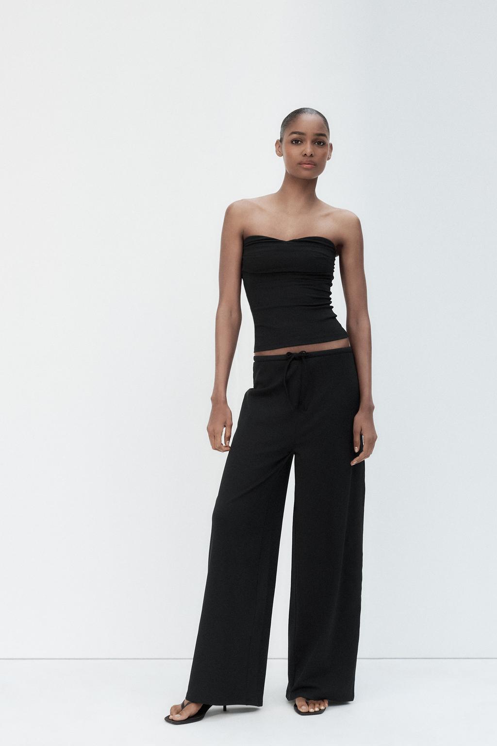 

Текстурированные брюки прямого кроя ZARA, черный