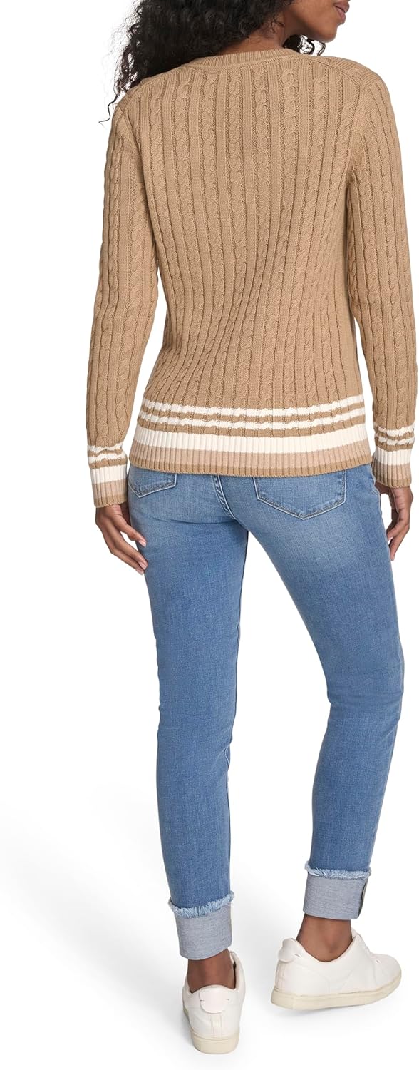 Женский хлопковый свитер Tommy Hilfiger с круглым вырезом и косами, Tigers Eye Multi — фото 4
