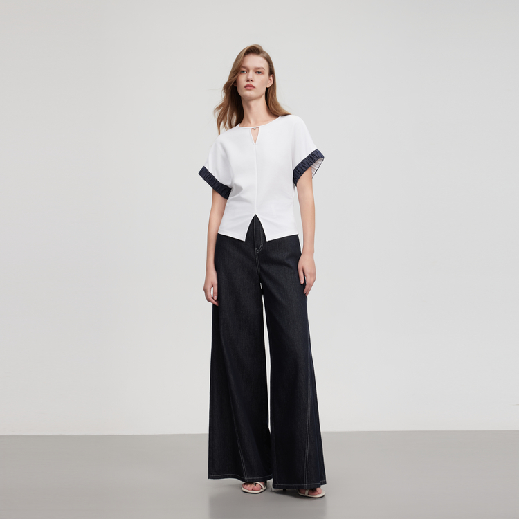 

ELLE Футболка женская белая с круглым вырезом тонкая, Белый, ELLE Футболка женская белая с круглым вырезом тонкая