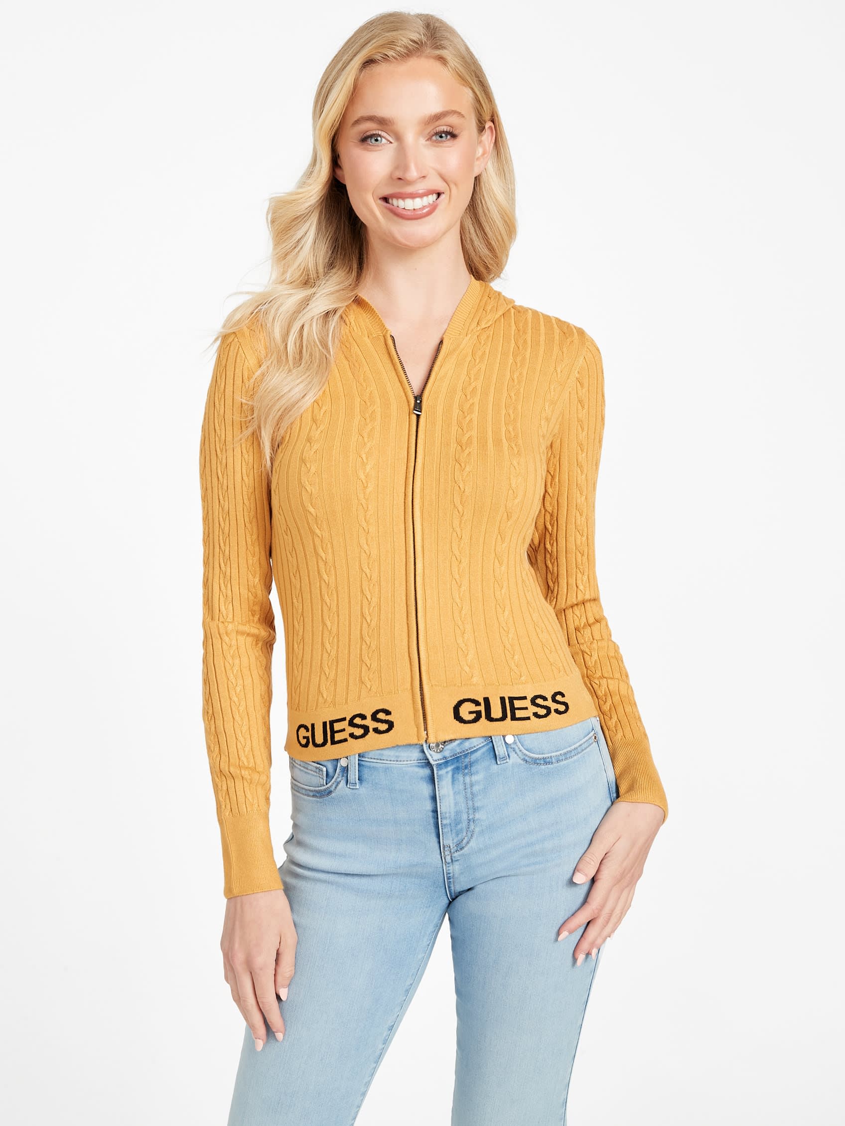 

Elise Cable-Knit свитер с капюшоном на молнии Guess Factory, цвет sun shadow