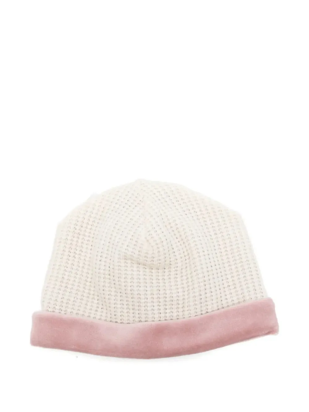 

Шапка с вафельной вязкой и бархатной отделкой La Stupenderia, белый