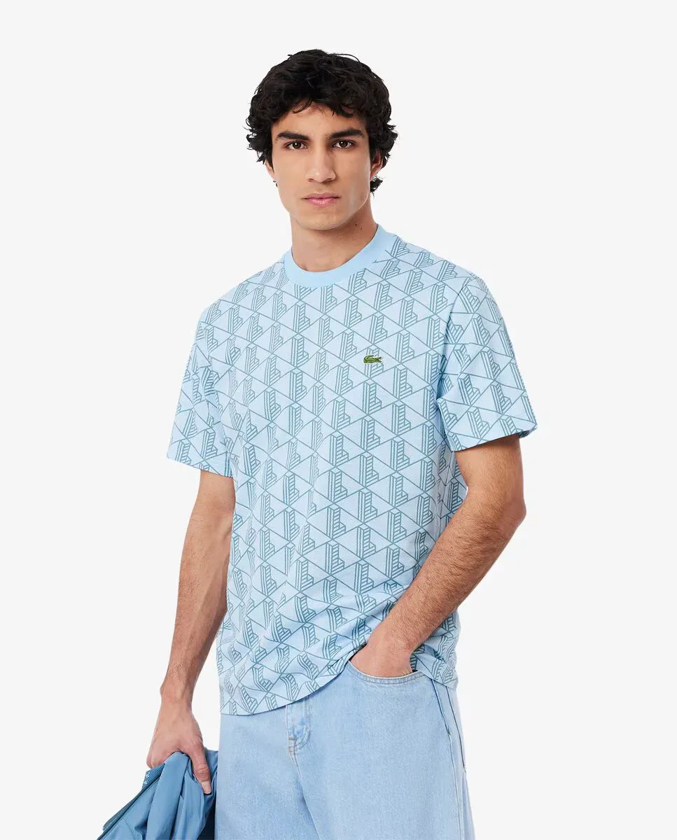 

Мужская хлопковая футболка с короткими рукавами и монограммой Lacoste, синий