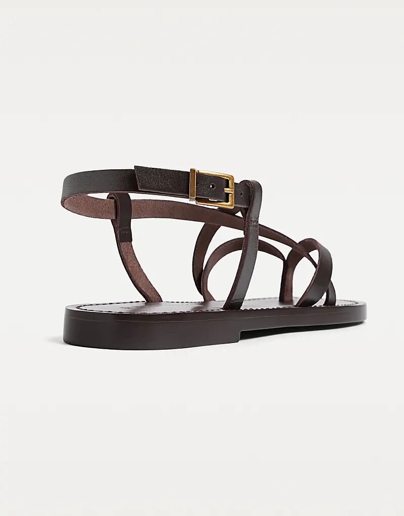 Сандалии Stradivarius с ремешками на плоской подошве из кожи коричневого цвета — фото 4