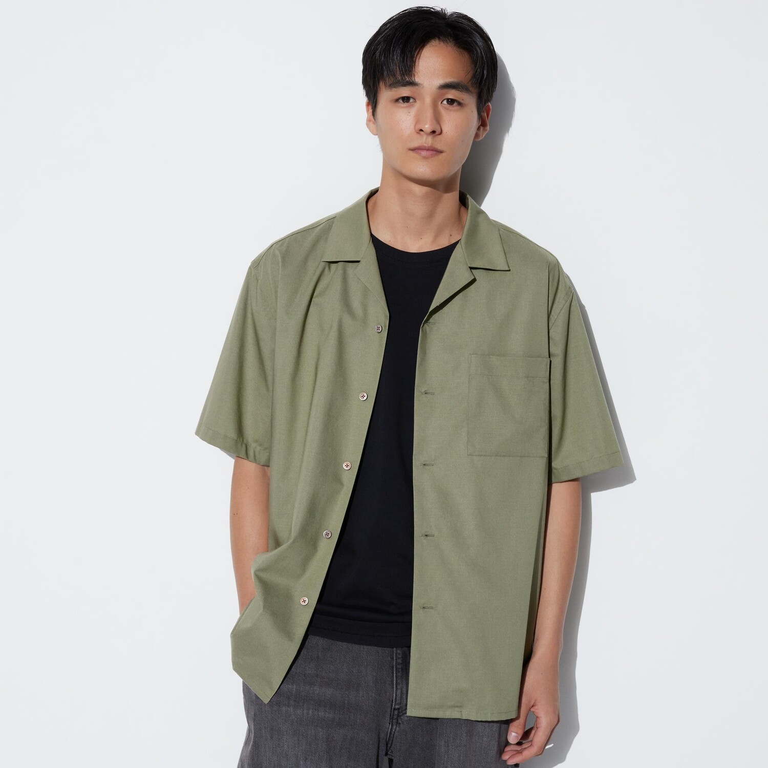 

Рубашка UNIQLO с открытым воротником и коротким рукавом, оливковый