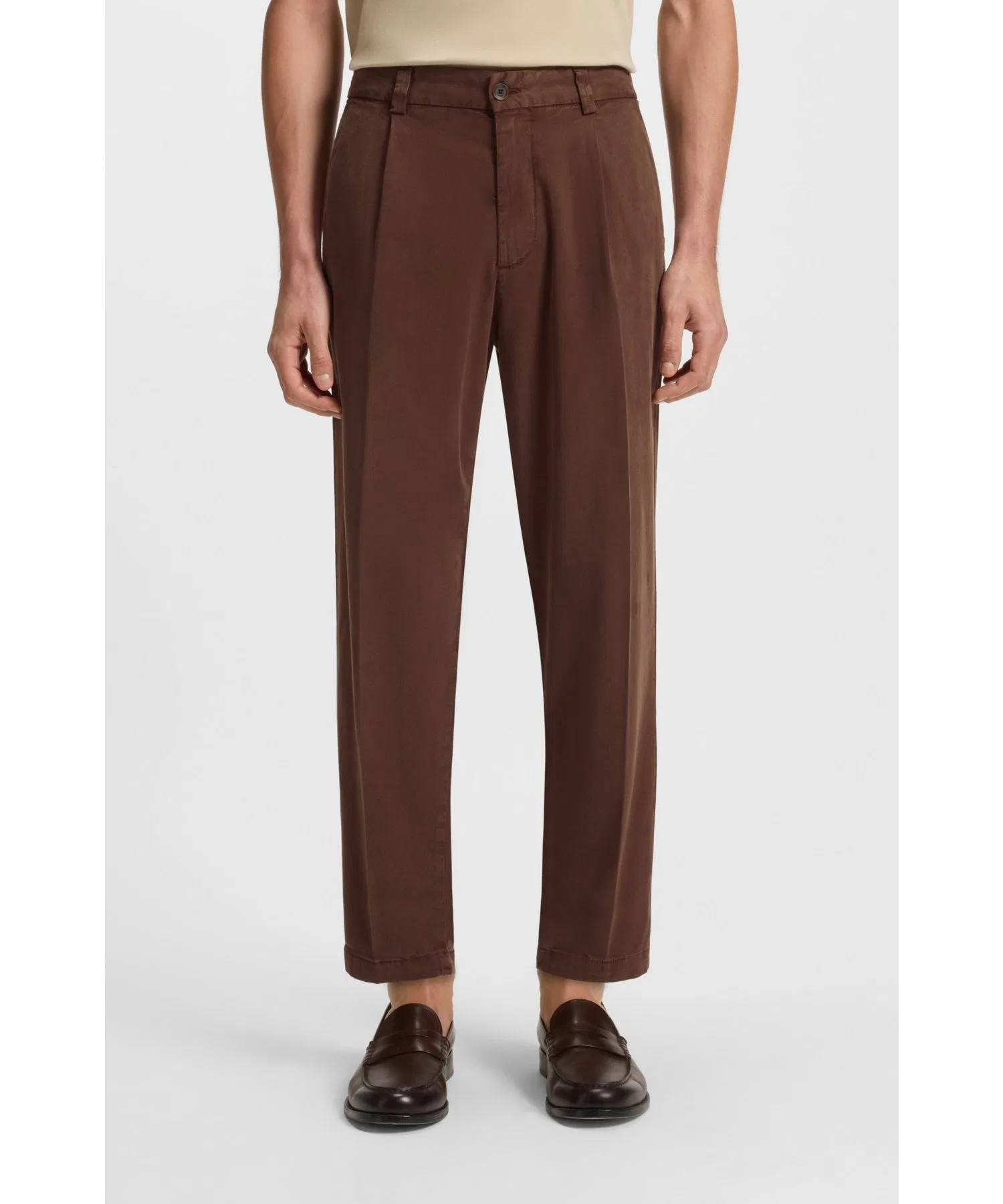 Мужские брюки BOSS Tapered Fit из смесовой ткани коричневые
