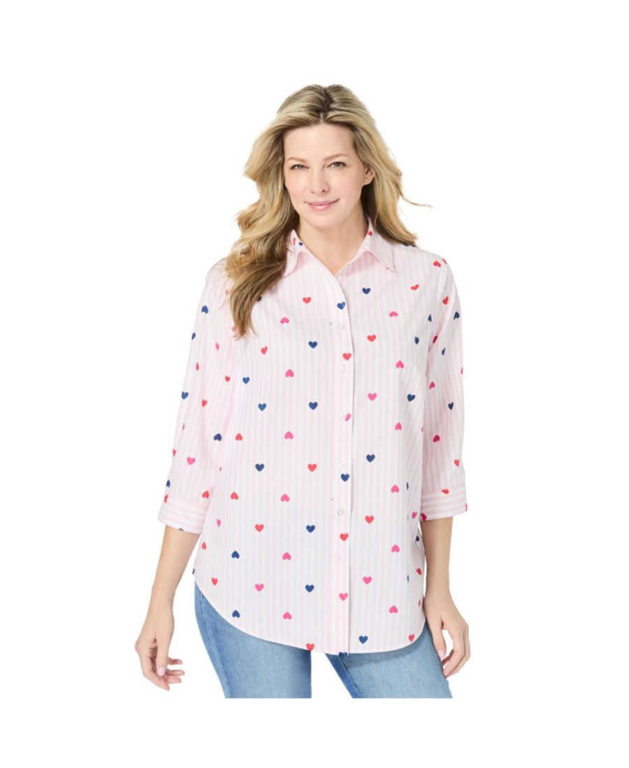 

Рубашка больших размеров с идеальным рукавом три четверти Woman Within, Heart stripe multi