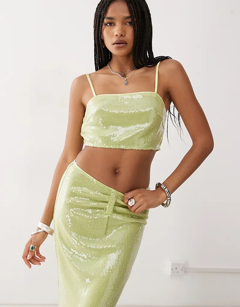 

Укороченный топ Amy Lynn с квадратным вырезом, лаймово-зеленый, с пайетками