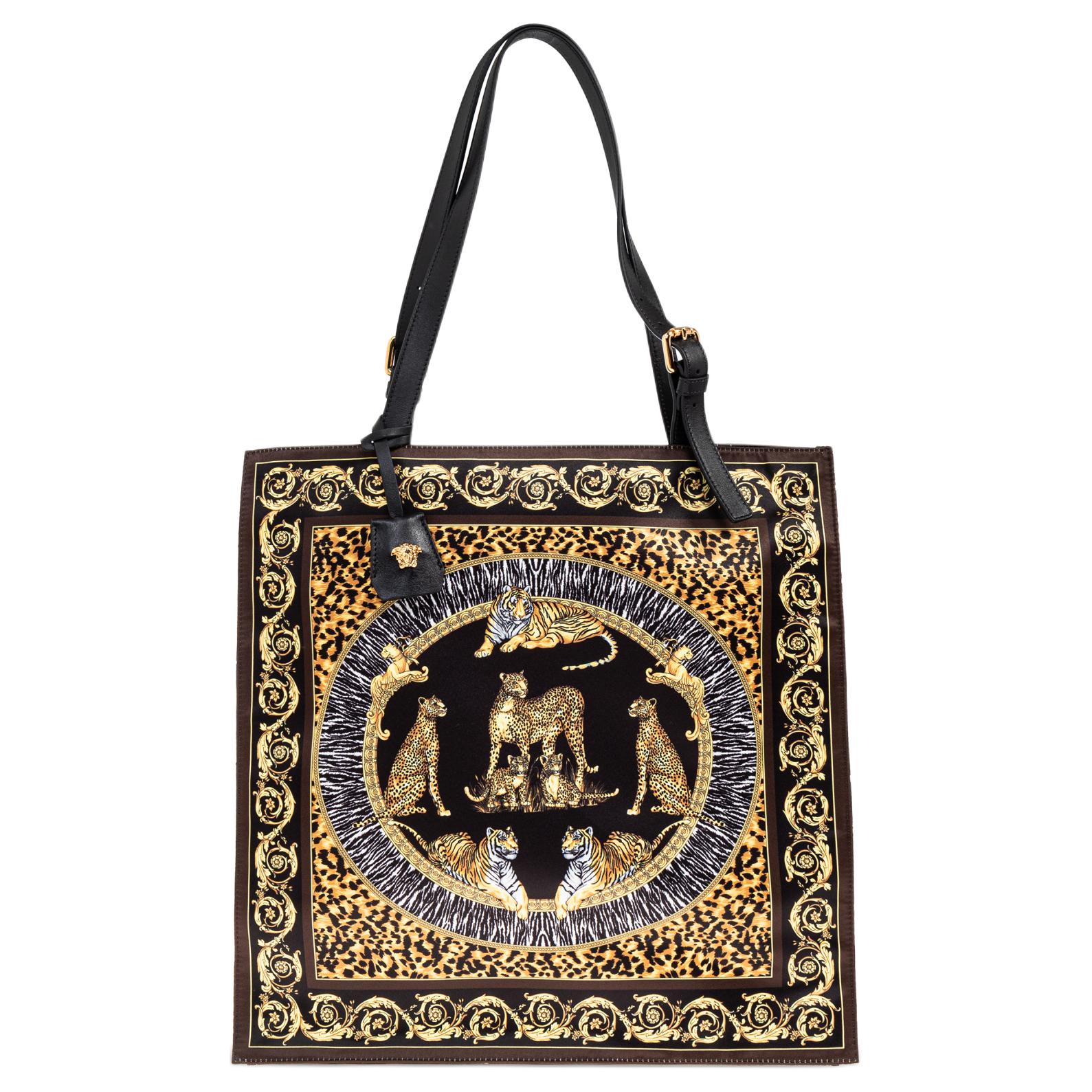 

VERSACE Сумка-шоппер из ткани с кожаными вставками мужская золотая