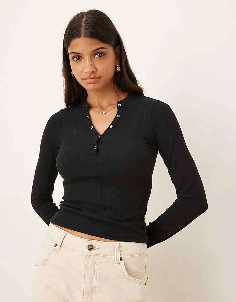 

henley Топ с длинными рукавами Cotton On Ryan, чёрного цвета