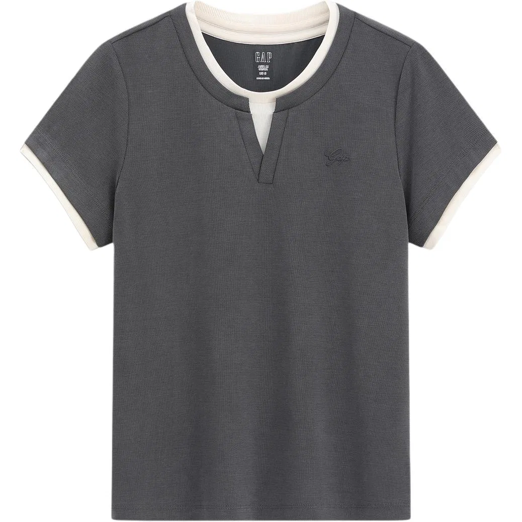 Футболка женская v-neck mock two piece GAP, Umber — фото 4