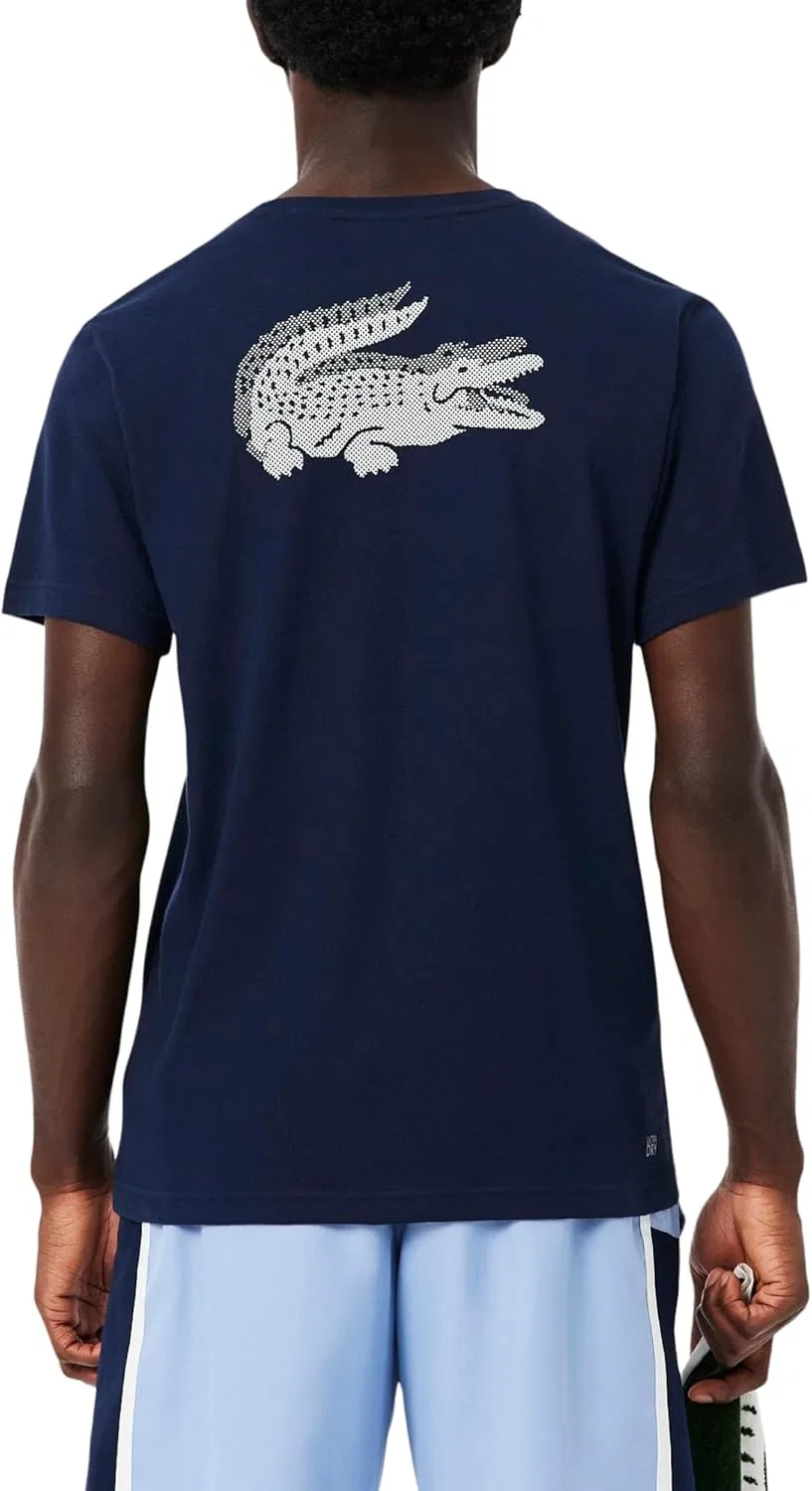 Футболка спортивная Lacoste Ultra Dry Crocodile Graphic Sport T-Shirt, с принтом, темно-синий/белый — фото 3