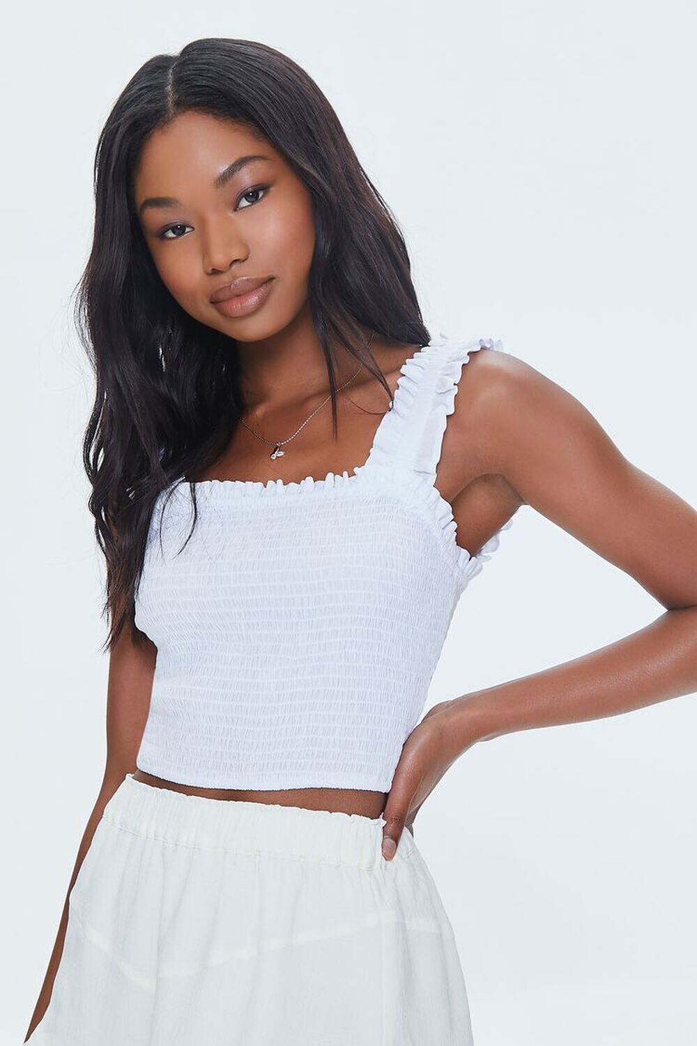 

Укороченная майка со сборками и оборками Forever 21, белый