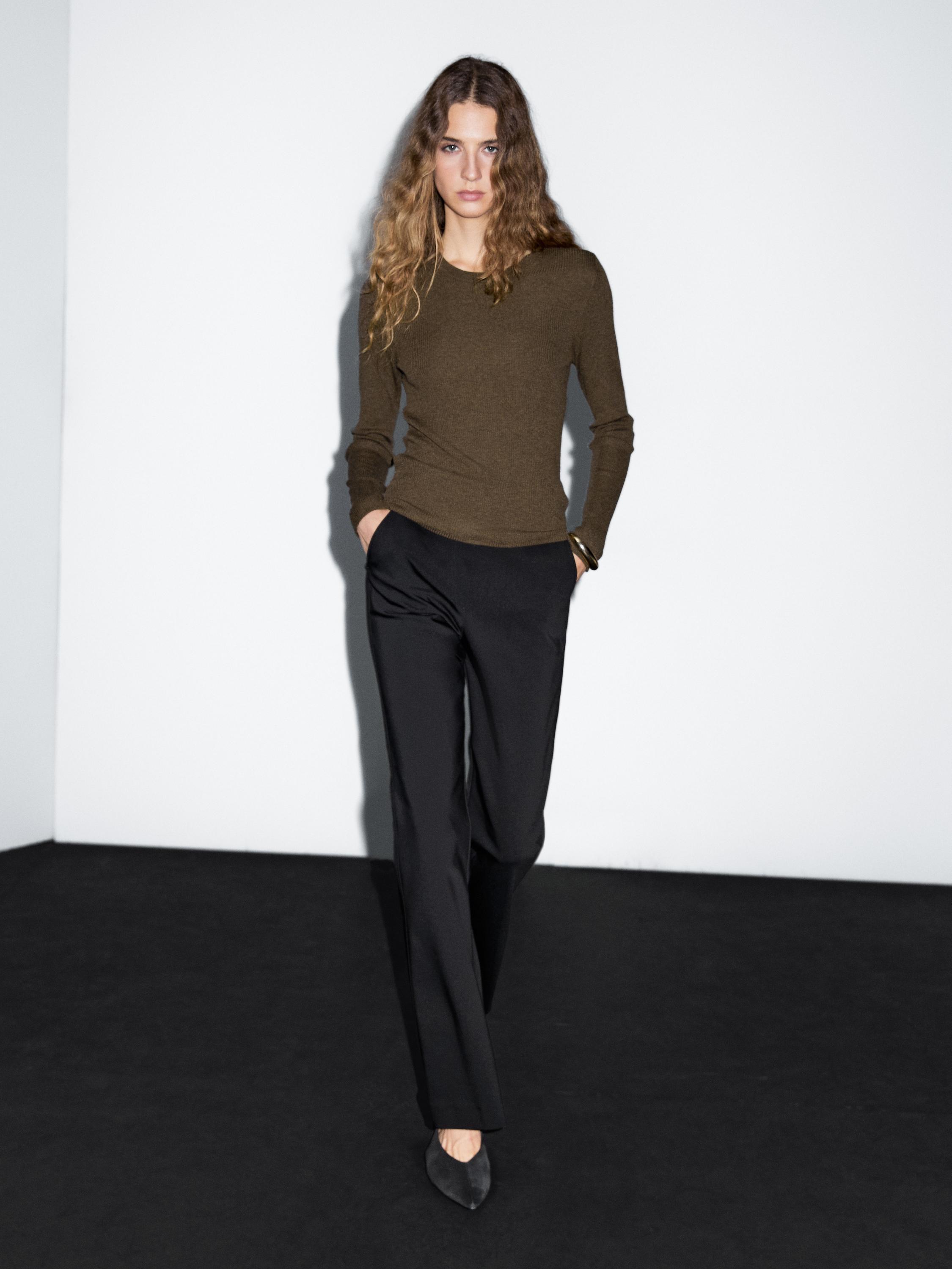 

Свитер из смесовой шерсти в рубчик Massimo Dutti, Mole Brown