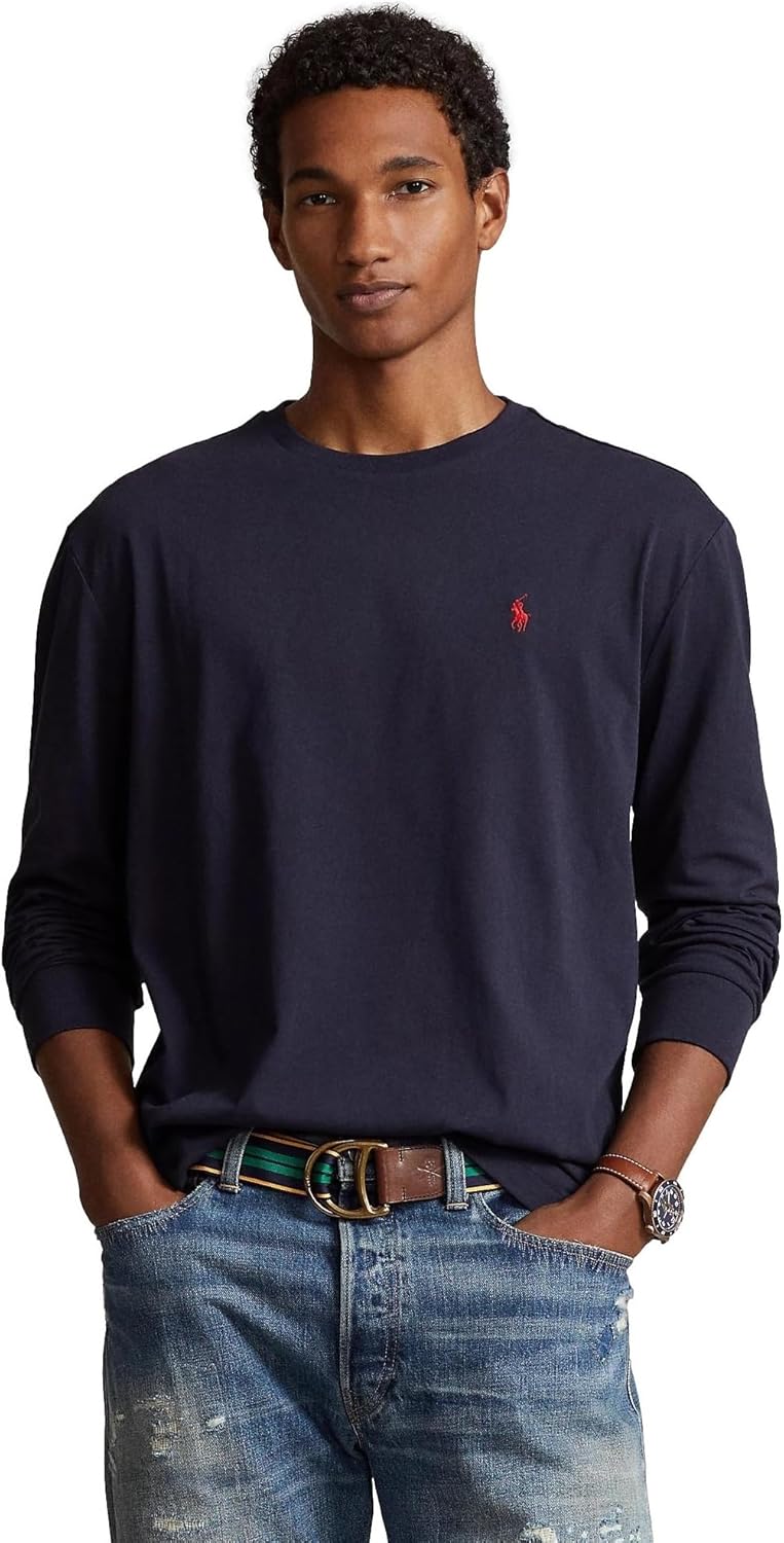Мужская футболка POLO RALPH LAUREN Classic Fit Soft Touch с длинным рукавом, Ralph Lauren Navy — фото 2