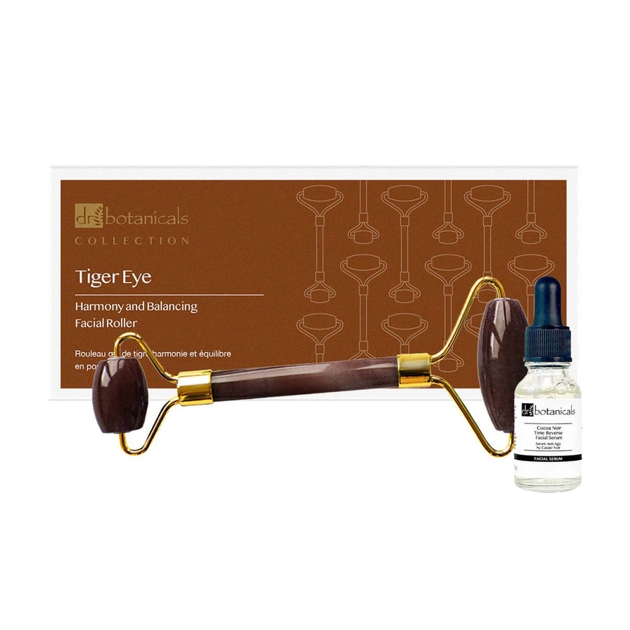 

Роллер для лица Tiger Eye Harmony and Balancing Jade (ручка из золотистого металла) + Сыворотка для лица DB Coco Noir Time Reverse 15 мл Dr Botanicals