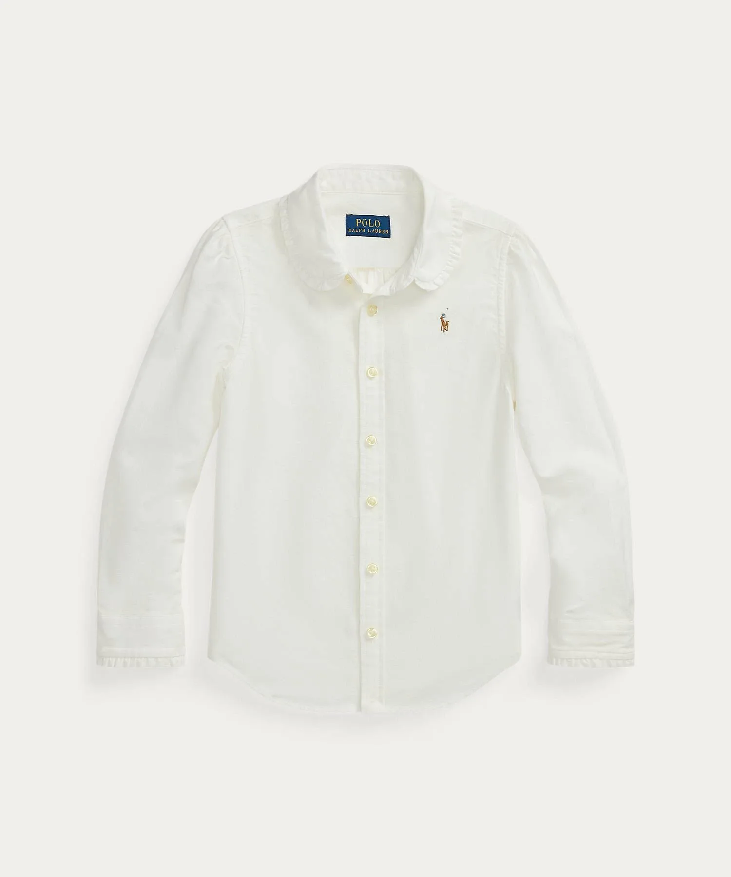 (Для девочек, 2-6 лет) Хлопковая рубашка-оксфорд с оборками Polo Ralph Lauren, 100 White