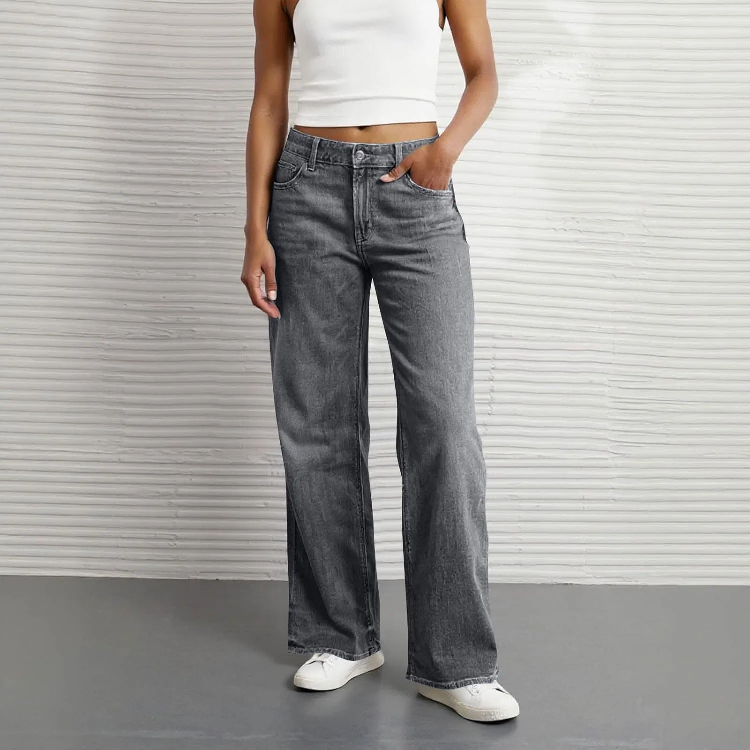 Джинсы с завышенной талией, Mom Jeans, Gray — фото 3